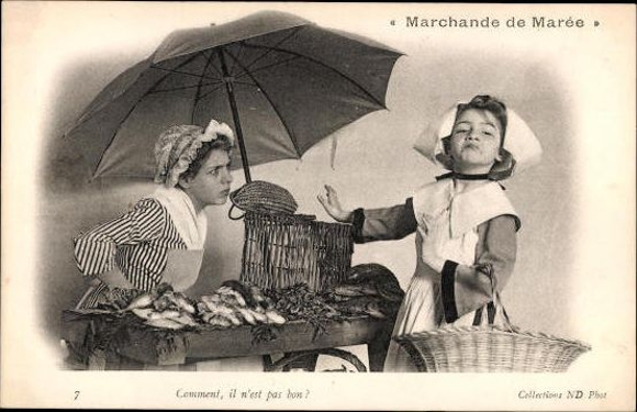 10 alte Ak Serie Fischverkäufer, Kinder als Fischhändler Marchande de Marée, diverse Ansichten