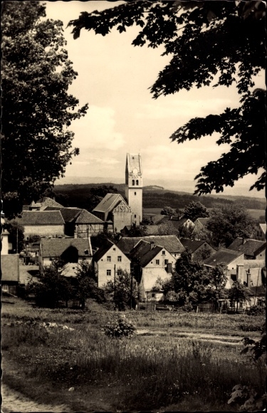 Postcard Schönberg am Kapellenberg Bad Brambach in Vogtland, view of the town, church