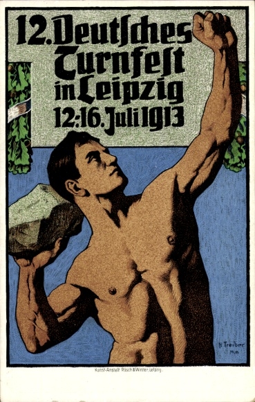 Artist Postcard Treiber, H., 12th German Gymnastics Festival in Leipzig 1913, The Stone Thrower