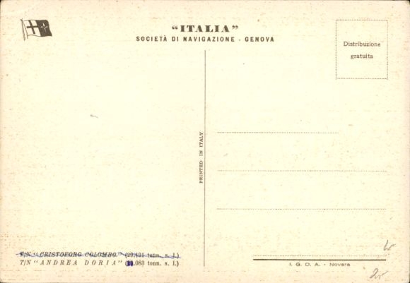Postcard passenger steamer TN Cristoforo Colombo, TN Andrea Doria, Italia Società di Navigazione