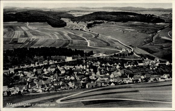 Postcard Mägerkingen Trochtelfingen Baden Württemberg, aerial view of rural surroundings, houses, Fe