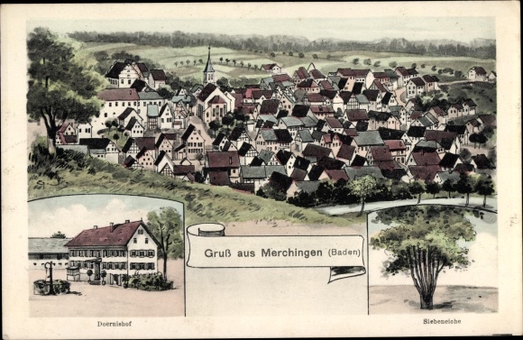 Kunstenaarskaart Merchingen Ravenstein in Baden, Siebeneiche, Doernishof, totaaloverzicht