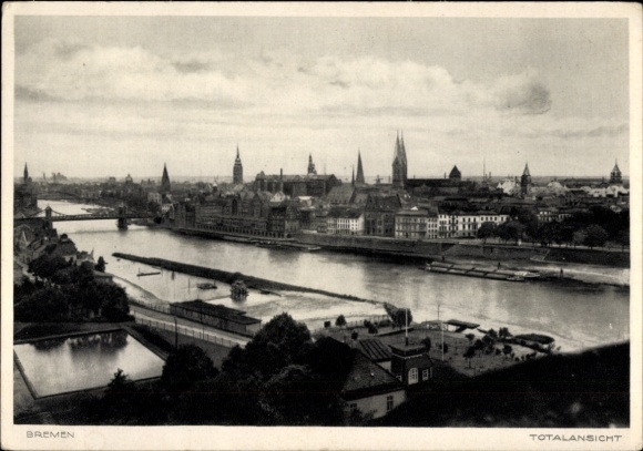 Postcard Hanseatic City of Bremen, total view, panoramic view, city silhouette