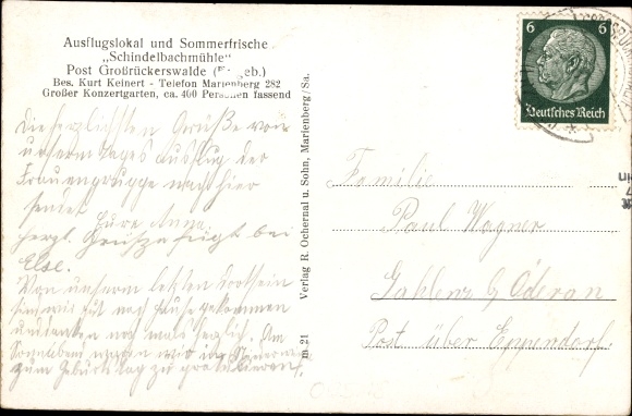 Postcard Großrückerswalde in the Ore Mountains, Schindelbachmühle