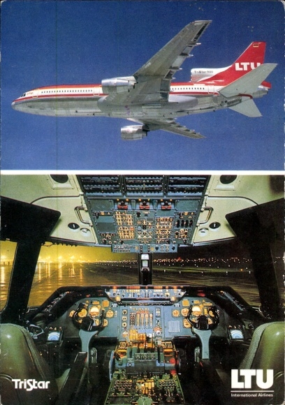Niemiecki samolot pasażerski Ak, LTU Boeing 757-200, silnik Rolls Royce, TriStar L-1011-1, kokpit