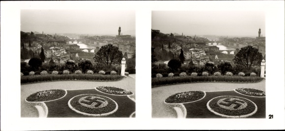 Stereofoto Hitler Mussolini, Staatsbezoek van de Führer aan Italië, nr. 21 Florence