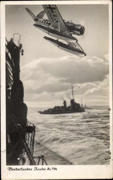 Postcard German Air Force, border customer Arado Ar 196 B