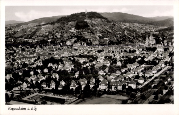 Postcard Heppenheim an der Bergstraße, aerial photograph, Starkenburg