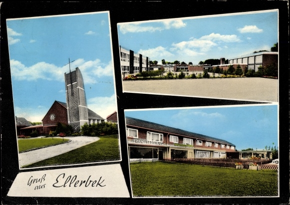Ak Ellerbek in de wijk Pinneberg, kerk, school, winkel