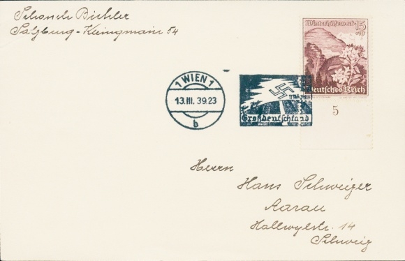 Michel 681 on card to Switzerland, 13.03.1939