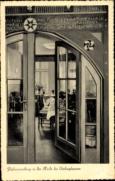 Ak Oerlinghausen im Kreis Lippe, Gasthaus Pollmannskrug in der Heide, Innenansicht