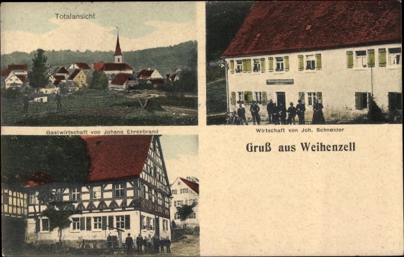 Ak Weihenzell Kreis Ansbach, Wirtschaft, Joh. Schneider, Totalansicht, Gastwirtschaft