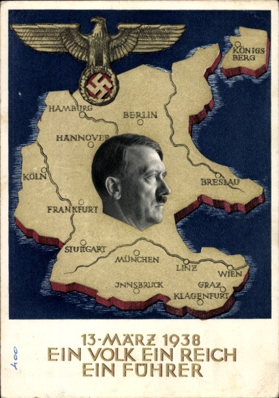 Postal stationery Postcard Klein, One People, One Reich, One Führer, Anschluss of Austria 1938, Greater Germany