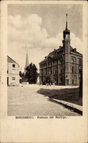 Ak Rheinberg am Niederrhein, stadhuis met marktplein
