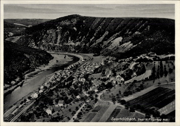 Postcard Saarhölzbach Mettlach in Saarland, aerial photograph