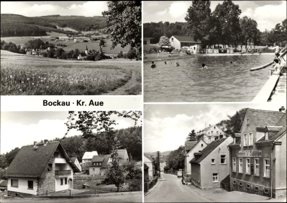 PC Bockau in the Erzgebirge of Saxony, swimming pool, local section, trumpeter castle