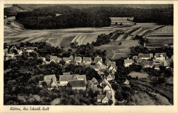 Postcard Schwäbisch Hall in Württemberg, aerial view of a small village, fields in the surrounding area