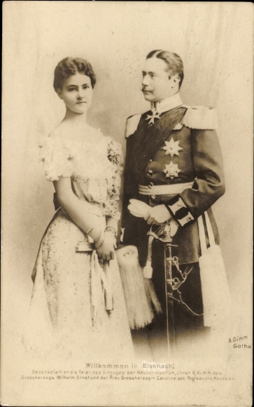 Postcard Grand Duke Wilhelm Ernst of Saxony Weimar Eisenach, Grand Duchess Caroline