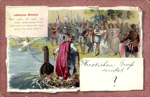 passe-partout litho Lohengrin's Vaarwel, Vaarwel, mijn lieve vrouw, Wagner