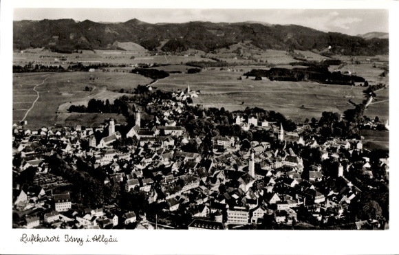 Postcard Isny im Allgäu, aerial photograph