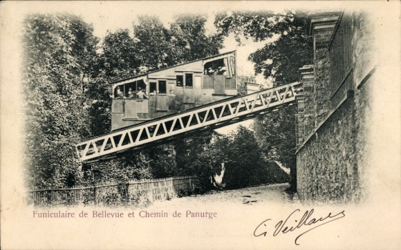 Postcard Bellevue Hauts de Seine, Funiculaire de Bellevue and Chemin de Panurge