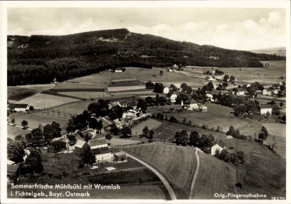 Postcard Mühlbühl Nagel in the Fichtelgebirge Upper Franconia, Wurmloh, aerial photograph