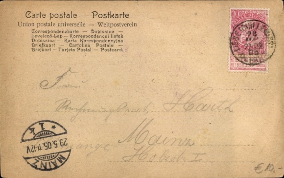 Postcard World Exhibition Liège 1905, Westphalian House, HW Schlichte, Steinhagen, woman in traditional costume
