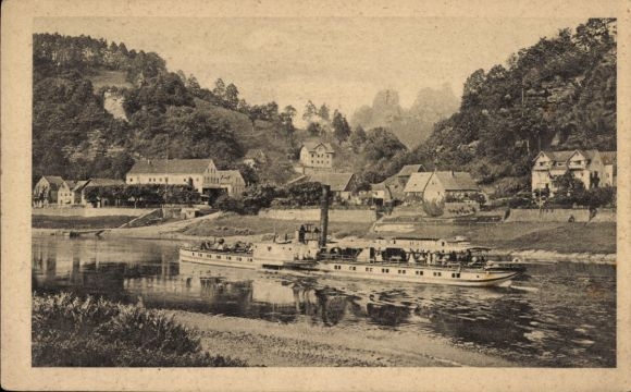 Ak Rathen an der Elbe Sächsische Schweiz, Teilansicht, Dampfer