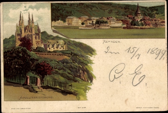 Artysta lito Remagen am Rhein, ujęcie z dystansu, Apollinariskirche