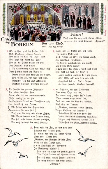 Judaica Song Postcard Borkum Song, Flat Feet, Anti-Jewish