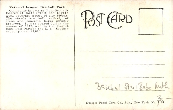 Postcard New York City USA, National League Baseball Park, John McGraw