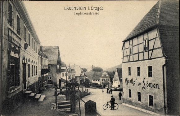 Postcard Lauenstein Altenberg in the Ore Mountains, Teplitzerstrasse, Gasthof zum Löwen