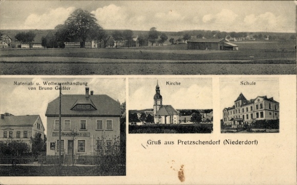 KP Pretzschendorf Klingenberg w Rudawach, Niederdorf, kościół, szkoła, budynek gospodarczy Bruno Geißler