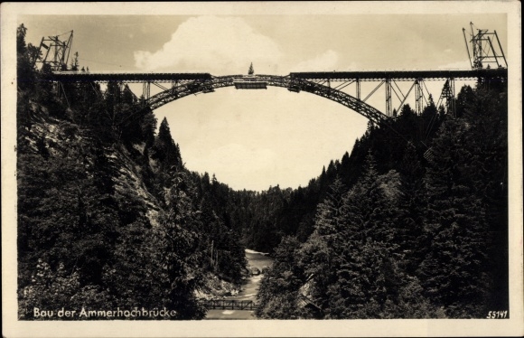 Postcard Echelsbach Bad Bayersoien in Upper Bavaria, construction of the Ammerhochbrücke, Echelsbacher Bridge