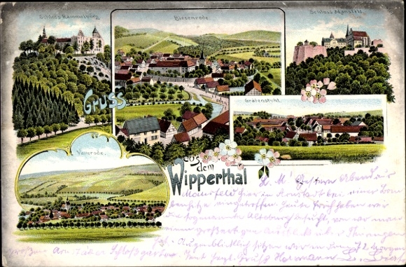 Litho Mansfeld im Harzvorland, Wippratal, Schloss Rammelburg, Biesenrode, Gräfenstuhl