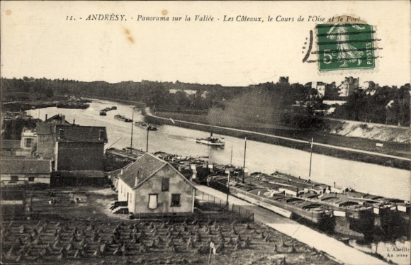 Ak Andrésy Yvelines, Panorama, Oise Fluss, Boot, Landschaft