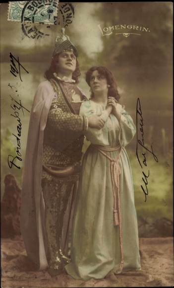 Ak theaterscène, acteur, Lohengrin, ridder, vrouw