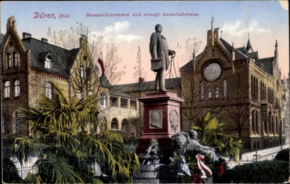 Ak Düren im Rheinland, Bismarckdenkmal, evangelisches Gemeindehaus