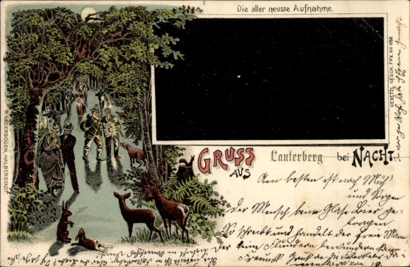 Ak Bad Lauterberg in de Harz, nachtlandschap met dieren, mensen in het bos, r stijl