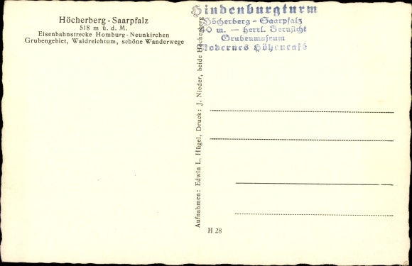 Postcard Höcherberg Oberbexbach Bexbach in the Saarpfalz district of Saarland, Höhencafé, Hindenburg Tower