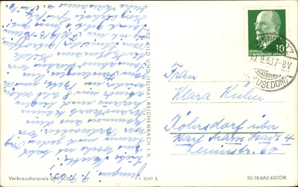 Postcard Ostseebad Zempin on Usedom, coat of arms, beach, beach chairs, sailing boat, Badstraße