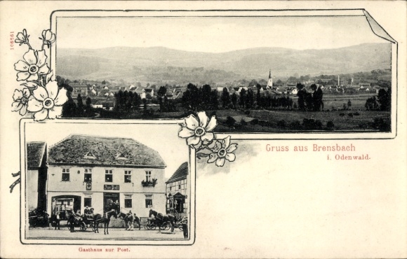 Ak Brensbach in het Odenwald Hessen, panorama, Gasthaus zur Post