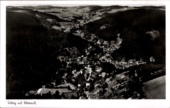 Ak Triberg im Schwarzwald, Luftbild,  Schonaich, Waldlandschaft, 1951, Schwarz-Weiß