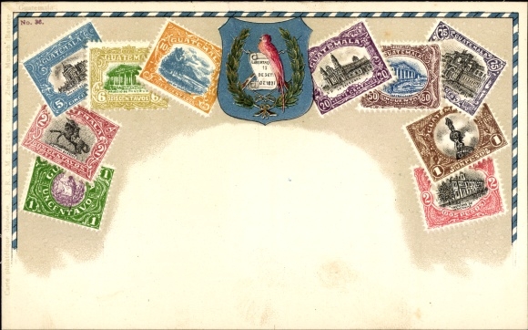 Postage stamps Postcard Guatemala, coat of arms