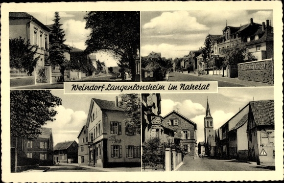 Postcard Langenlonsheim near the Palatinate, parts of the street, church