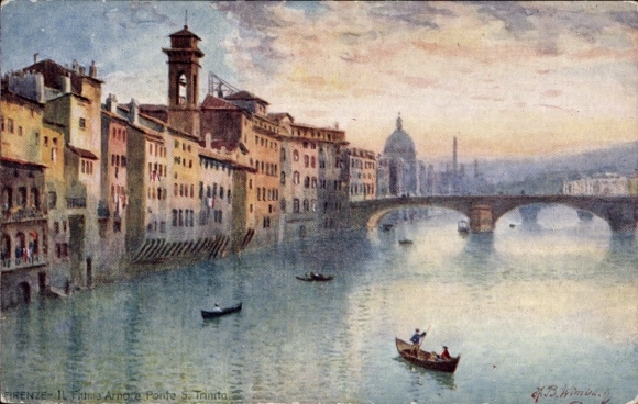 Künstler Ak Florence Toscana, Kanal, Gondeln, Brücke