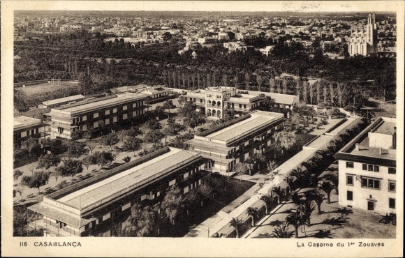 Postcard Casablanca Morocco, The Barracks of the 1st Zouaves, Fliegeraufnahme