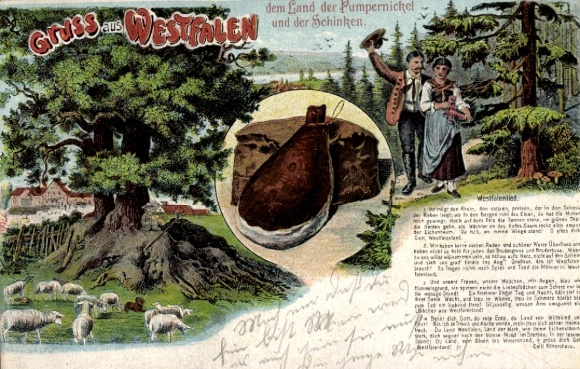 Song Postcard Westphalia, land of pumpernickel and ham, Westphalia song, shepherd