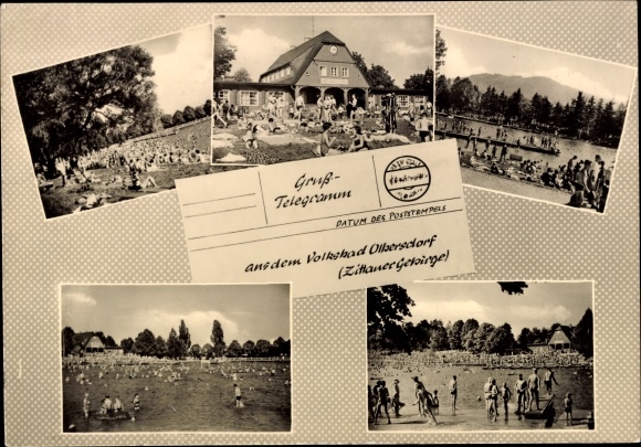Postcard Olbersdorf in Saxony, Volksbad, bathers