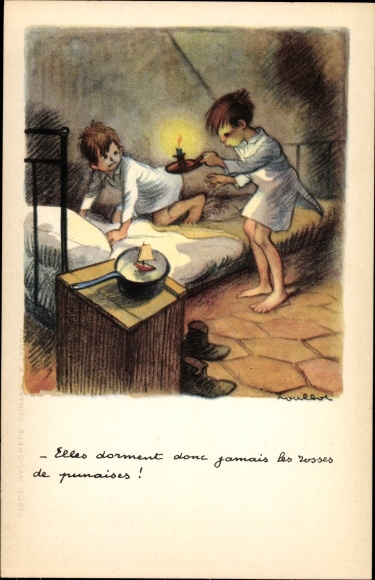 Artist PC Poulbot, children before going to bed, bedroom, Ligue national contre le taudis